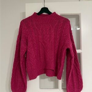 Steve Madden Fuchsia Cable Knit Turtleneck Sweater
